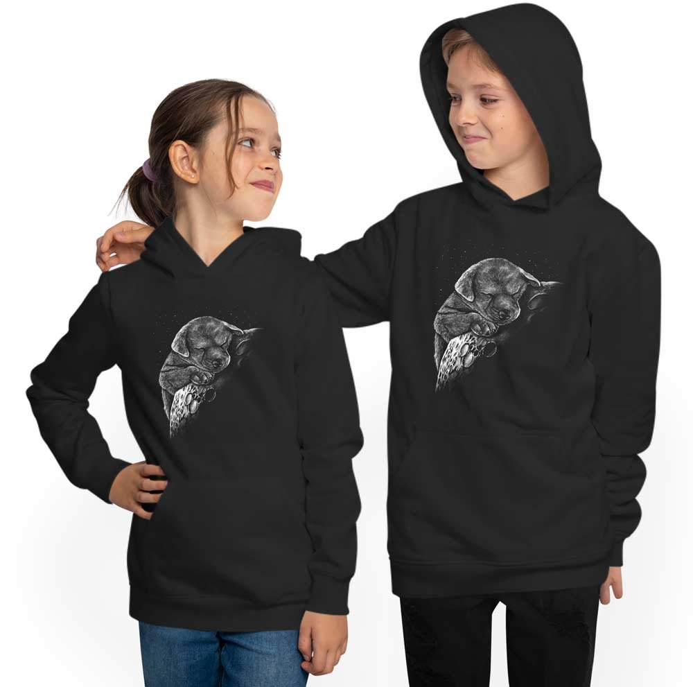 Hooded Sweater Hoodie Kids - Puppy Lying on Moon i260